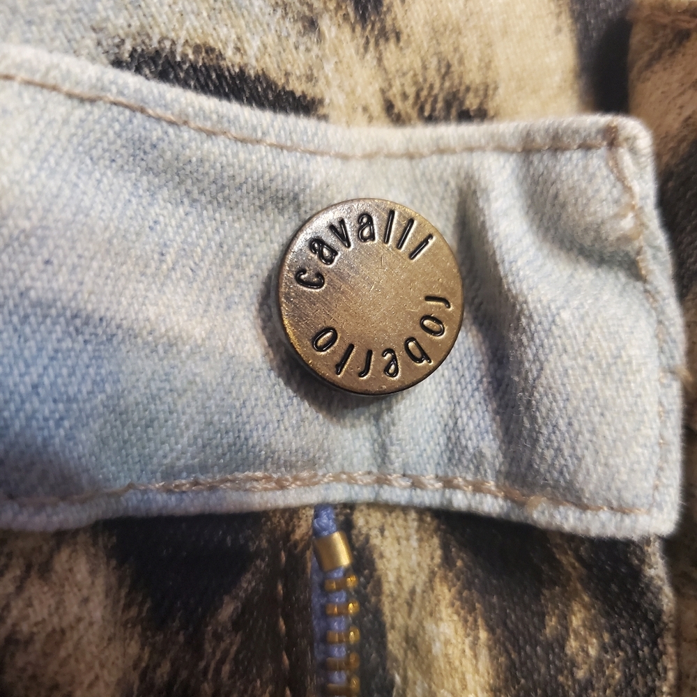 Roberto Cavalli Animal Print Leopard Tie Dye Crystal Chain Jeants Pants S - Picture 13 of 17